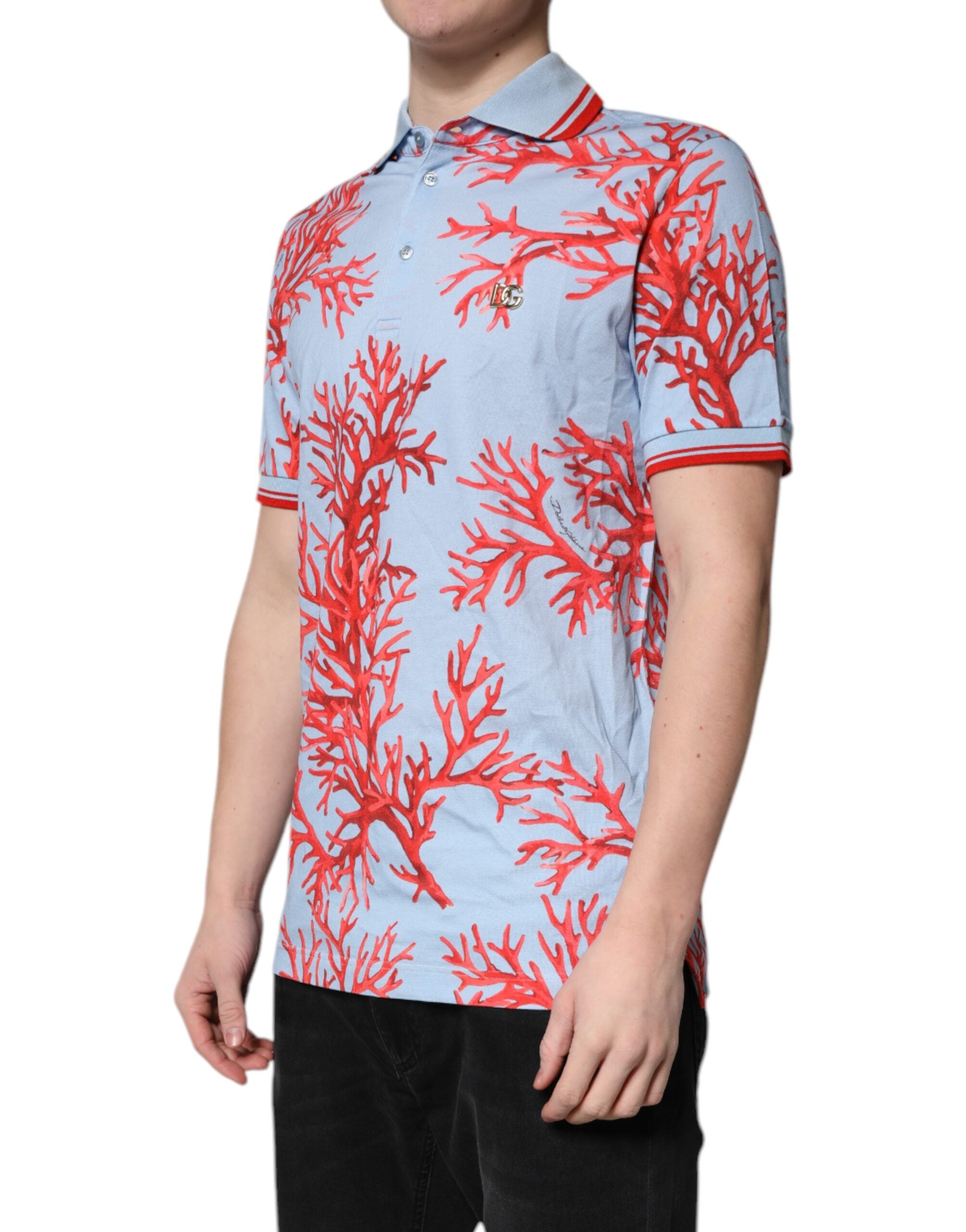 Ljusblå korall bomullspolo t-shirt