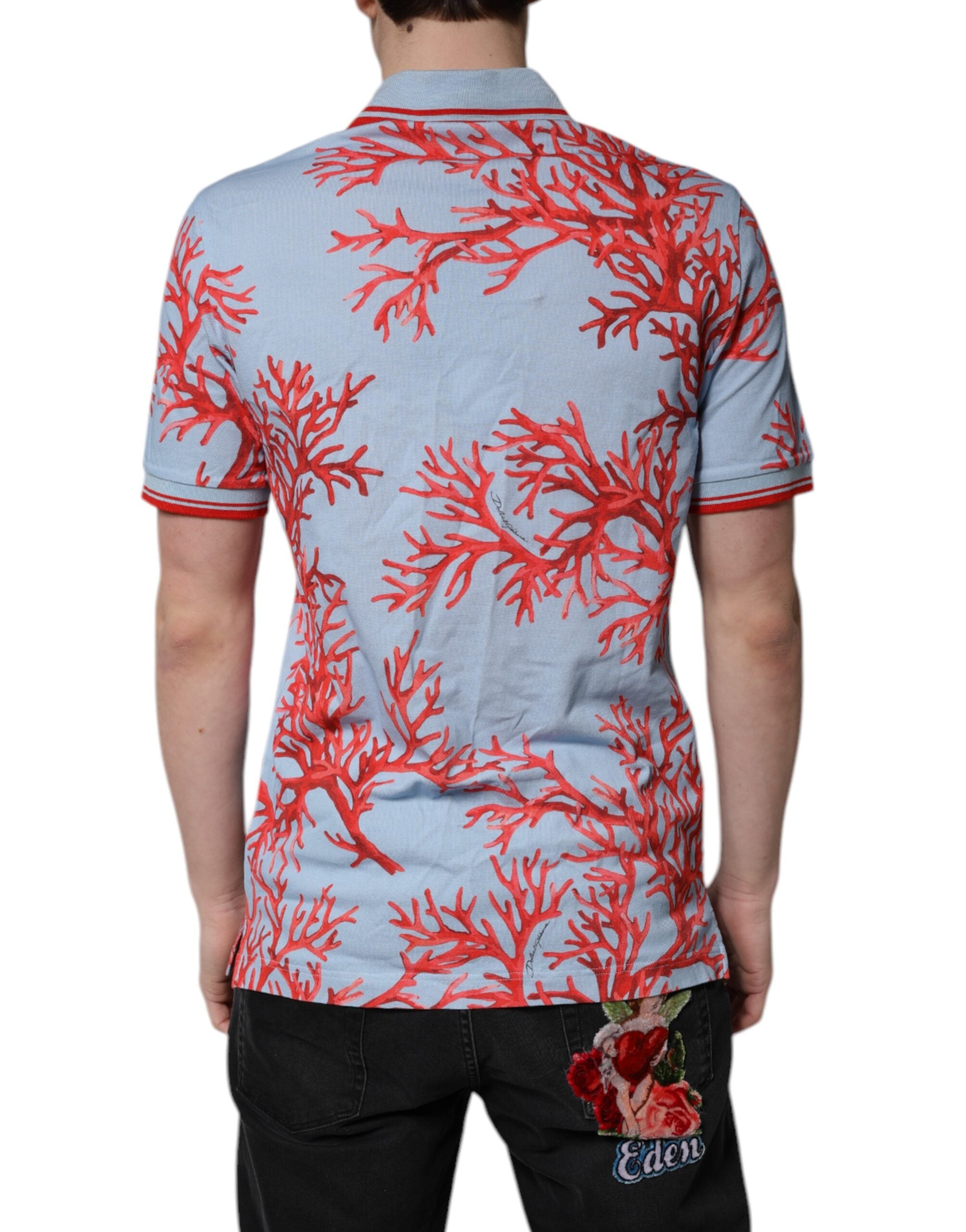 Ljusblå korall bomullspolo t-shirt