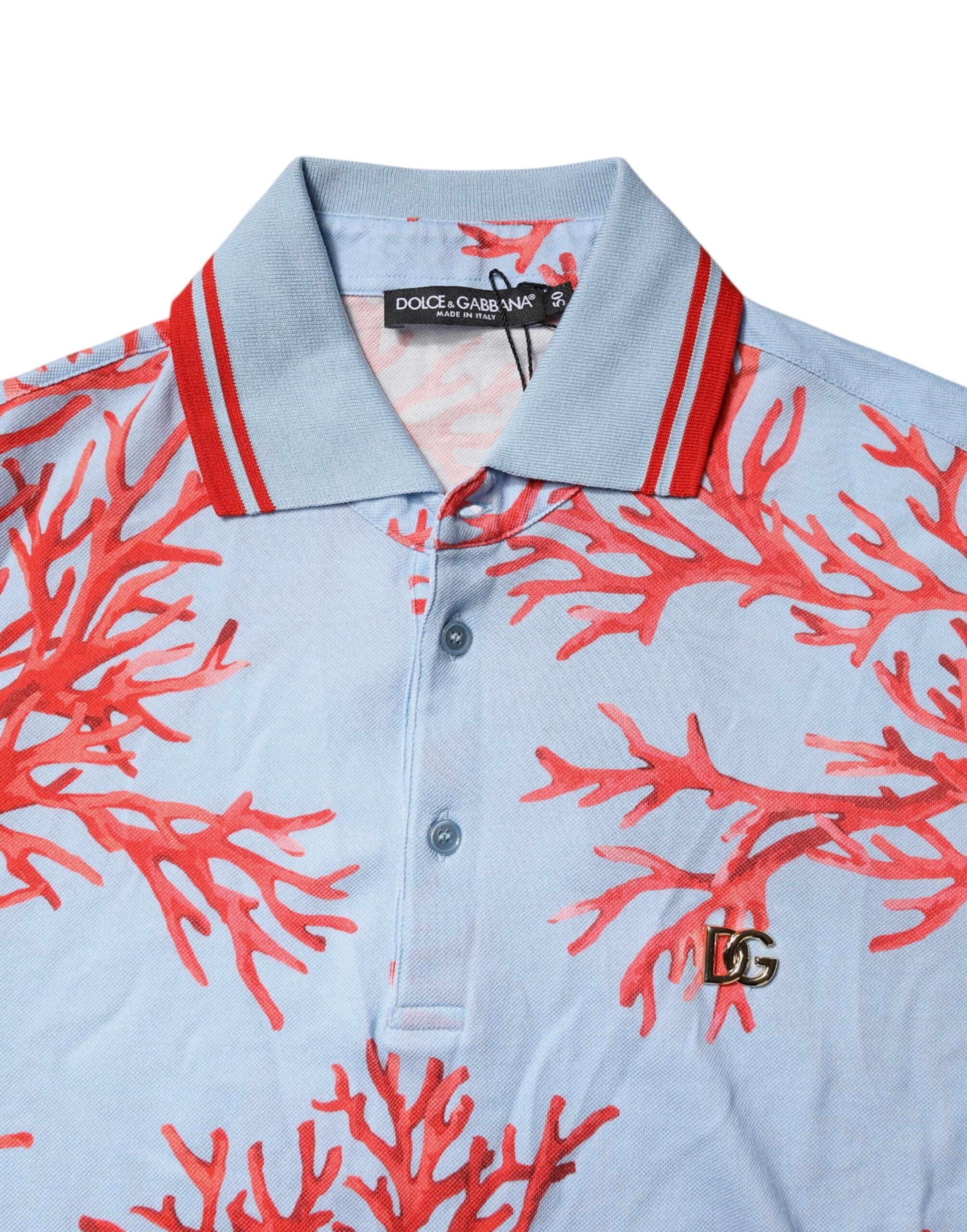 Ljusblå korall bomullspolo t-shirt