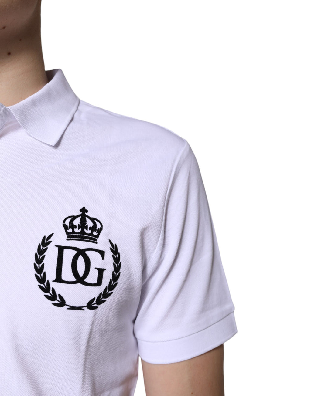 Hvit bomulls-poloskjorte med kronekrage for menn
