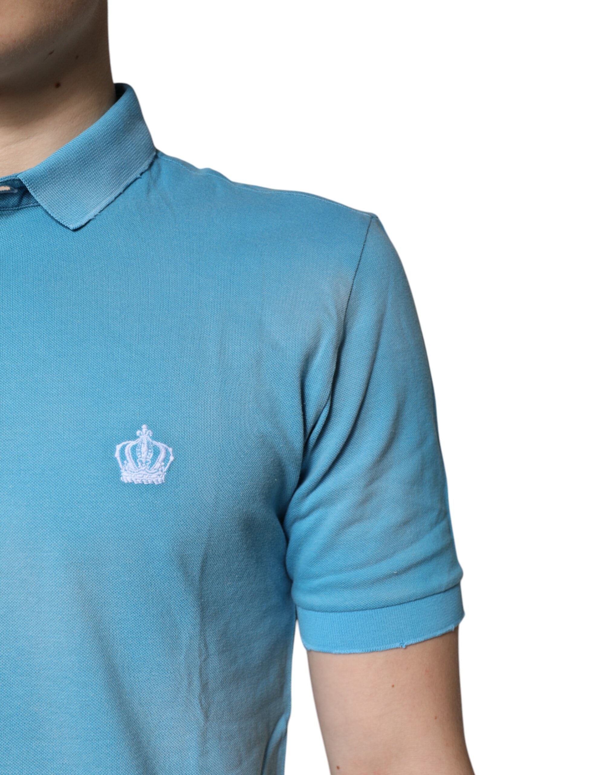 Blå bomulls- och kronkrage-polo-t-shirt för män