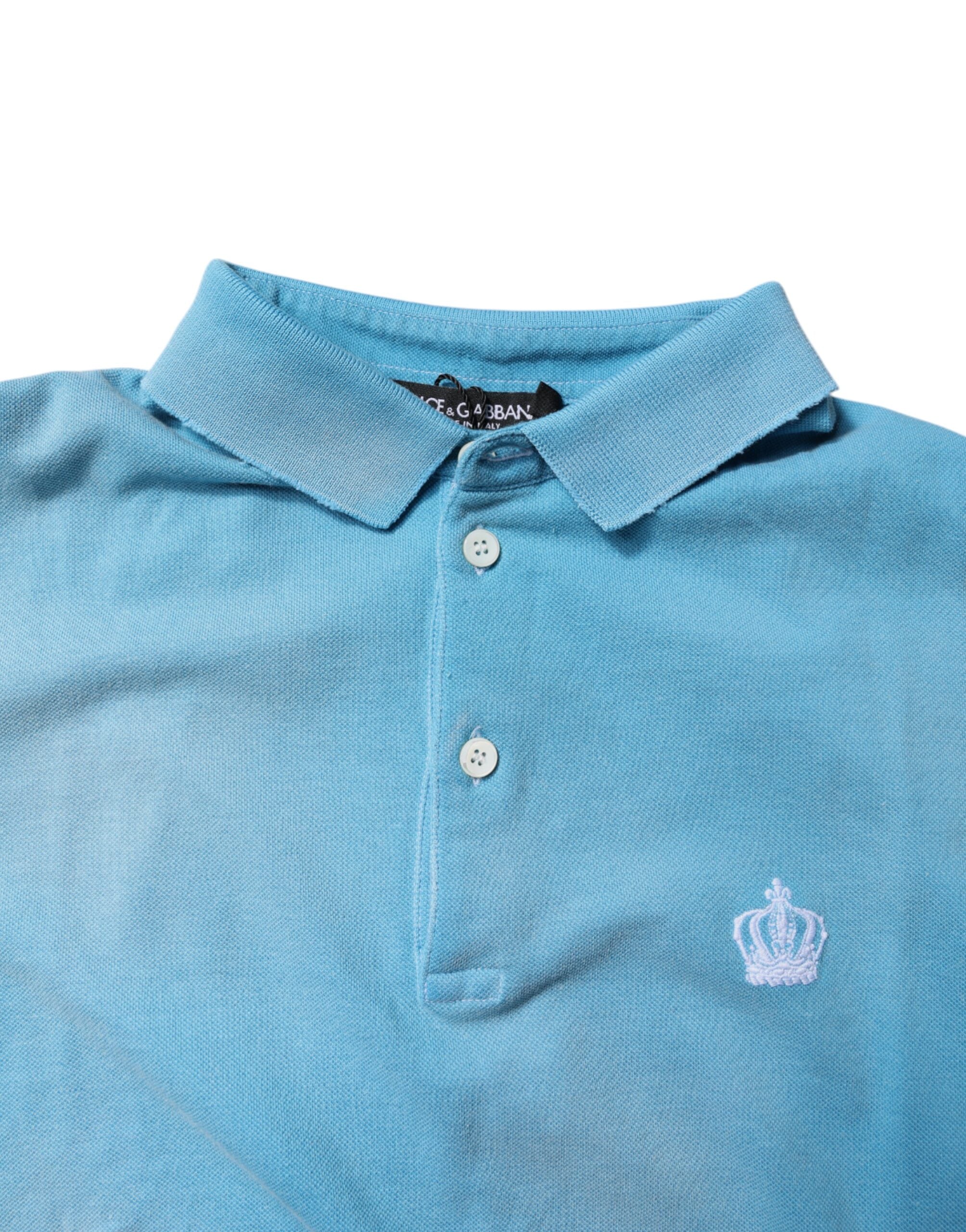 Blå bomulls- och kronkrage-polo-t-shirt för män