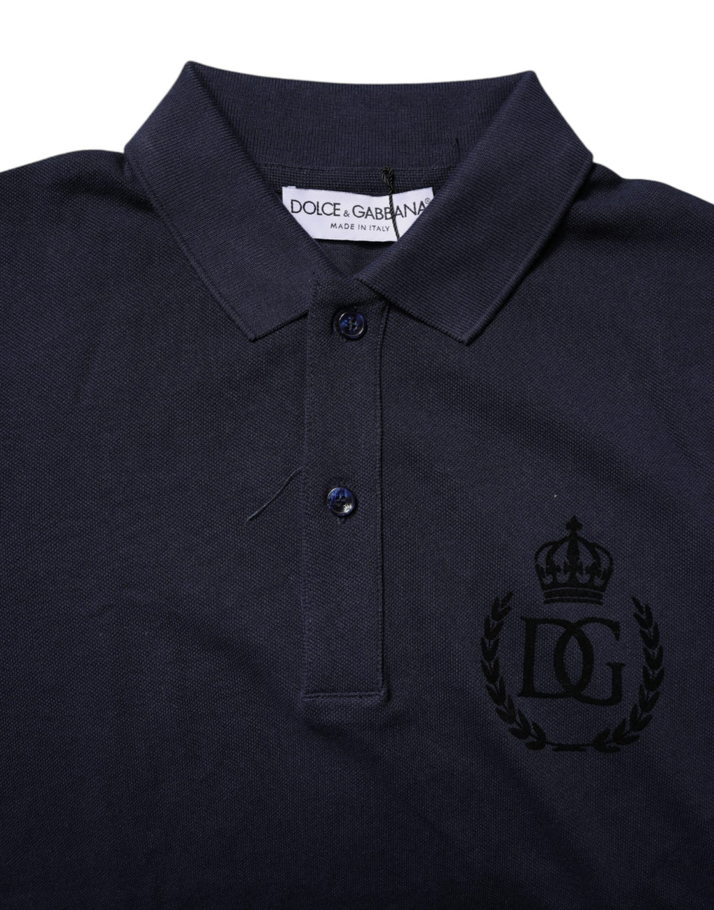 Mörkblå bomulls-t-shirt med kronkrage