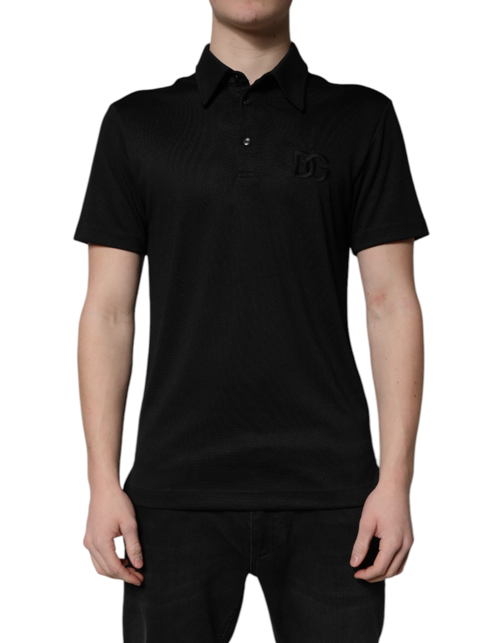 Svart polyester DG-logotyp med krage