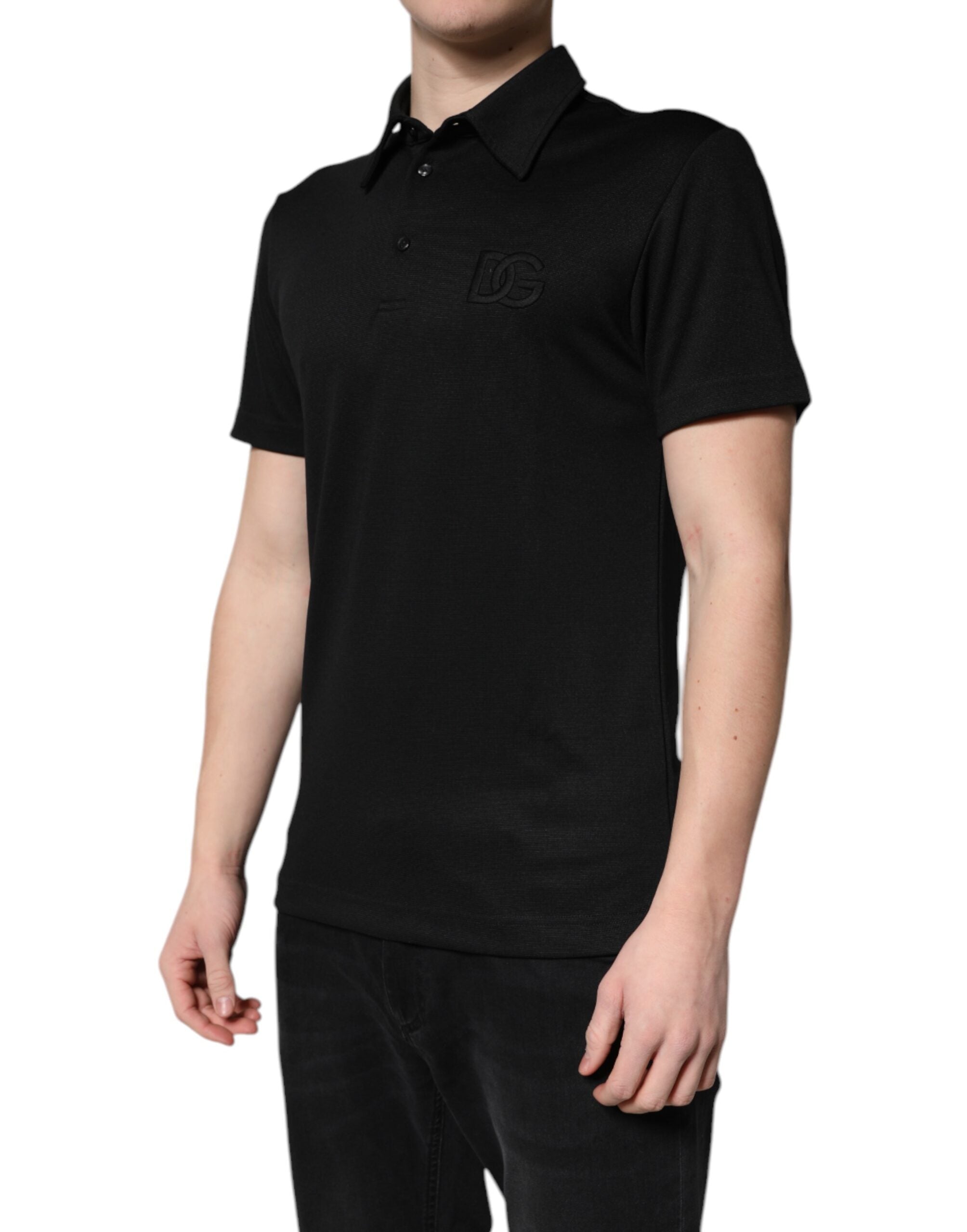 Svart polyester DG-logotyp med krage