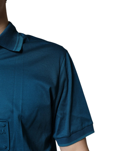 Dolce &amp; Gabbana Blå Logo Bomull Herre Poloskjorte T-skjorte