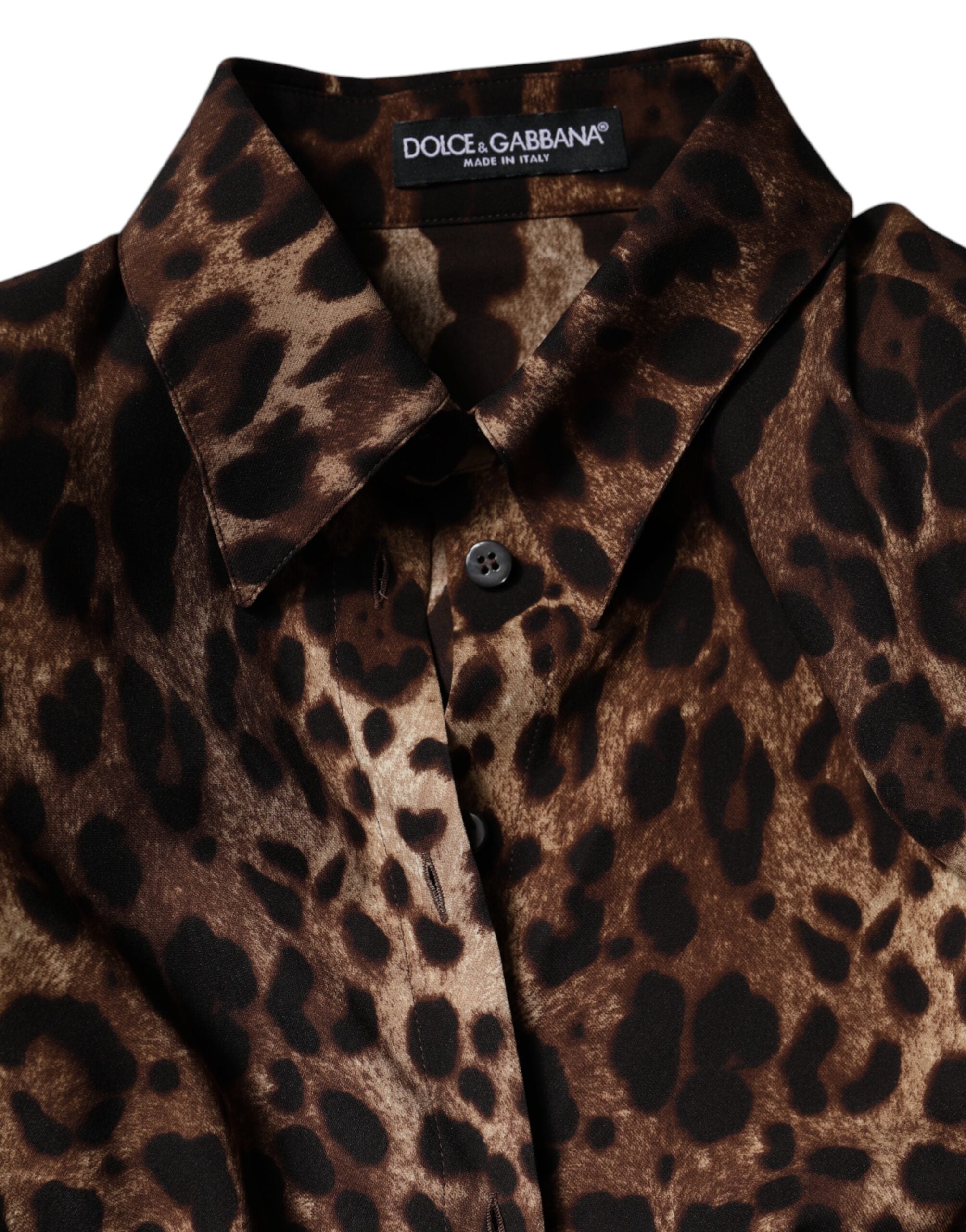 Dolce & Gabbana Brown Leopard Silk Button Down Coat Jacket