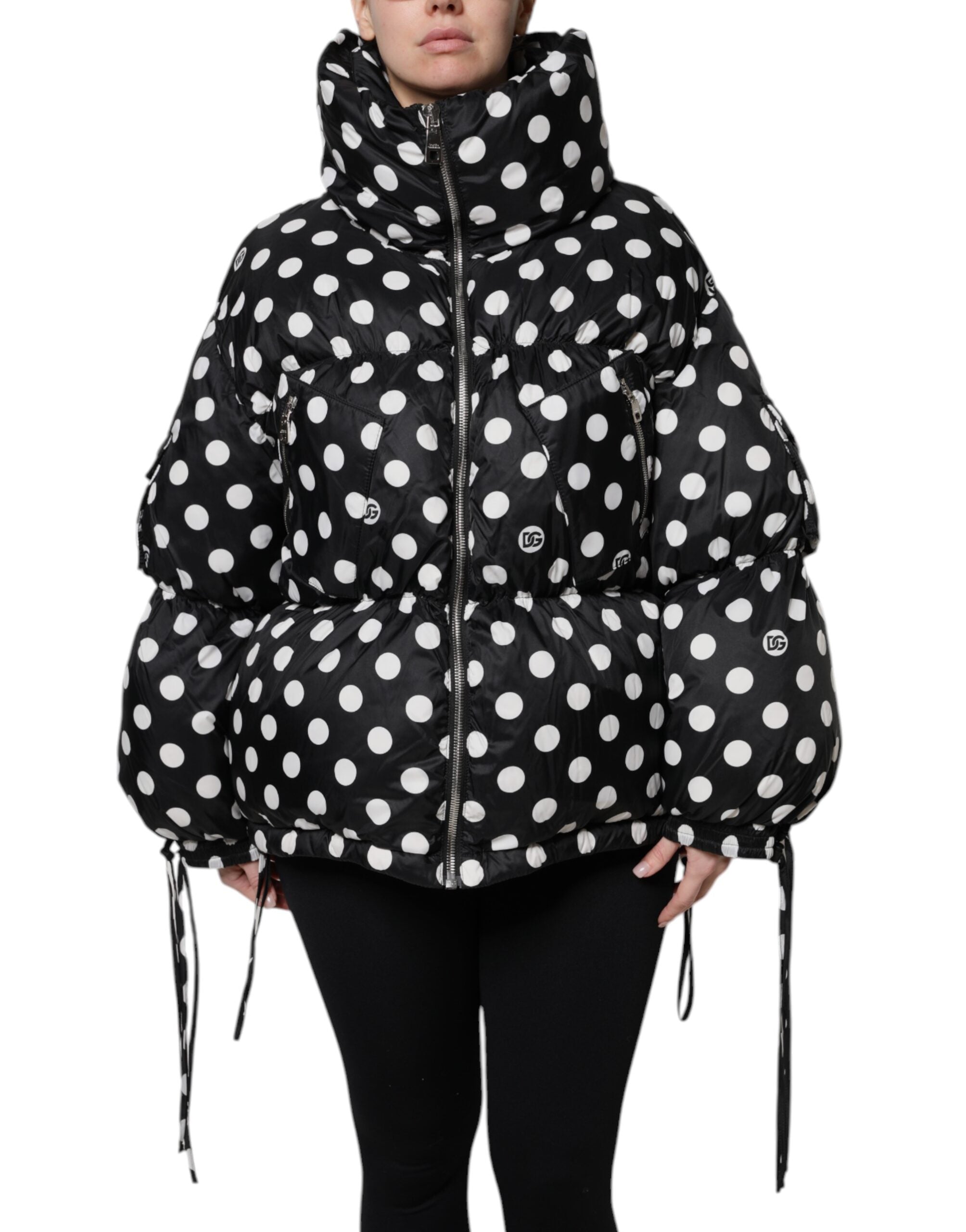 Dolce & Gabbana Black White Polka Dot Full Zip Puffer Jacket