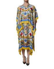 Dolce & Gabbana Multicolor Majolica Kaftan Short Sleeves Maxi Dress