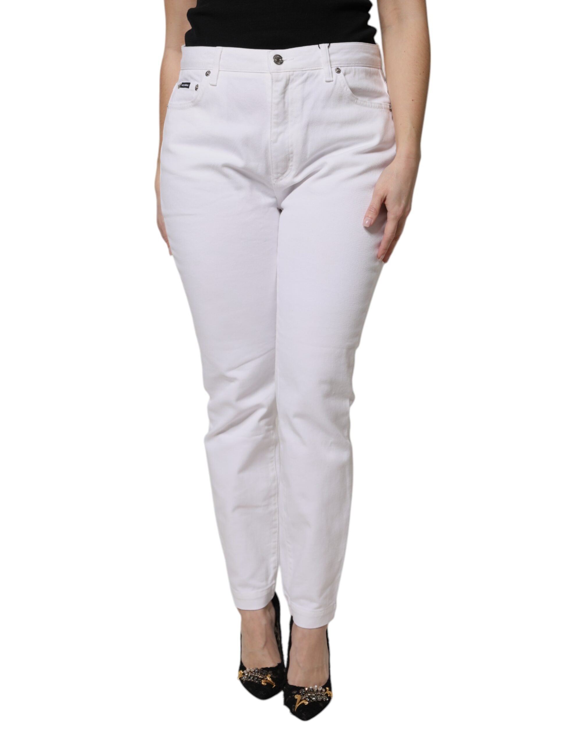 Vita skinny jeans med mellanhög midja i bomull