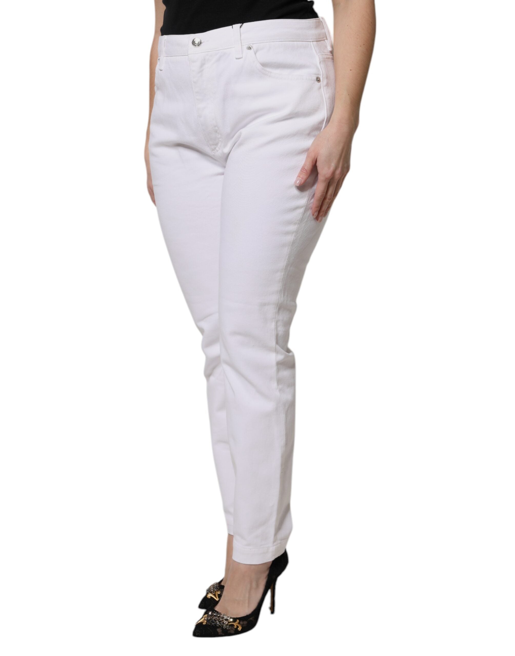 Vita skinny jeans med mellanhög midja i bomull
