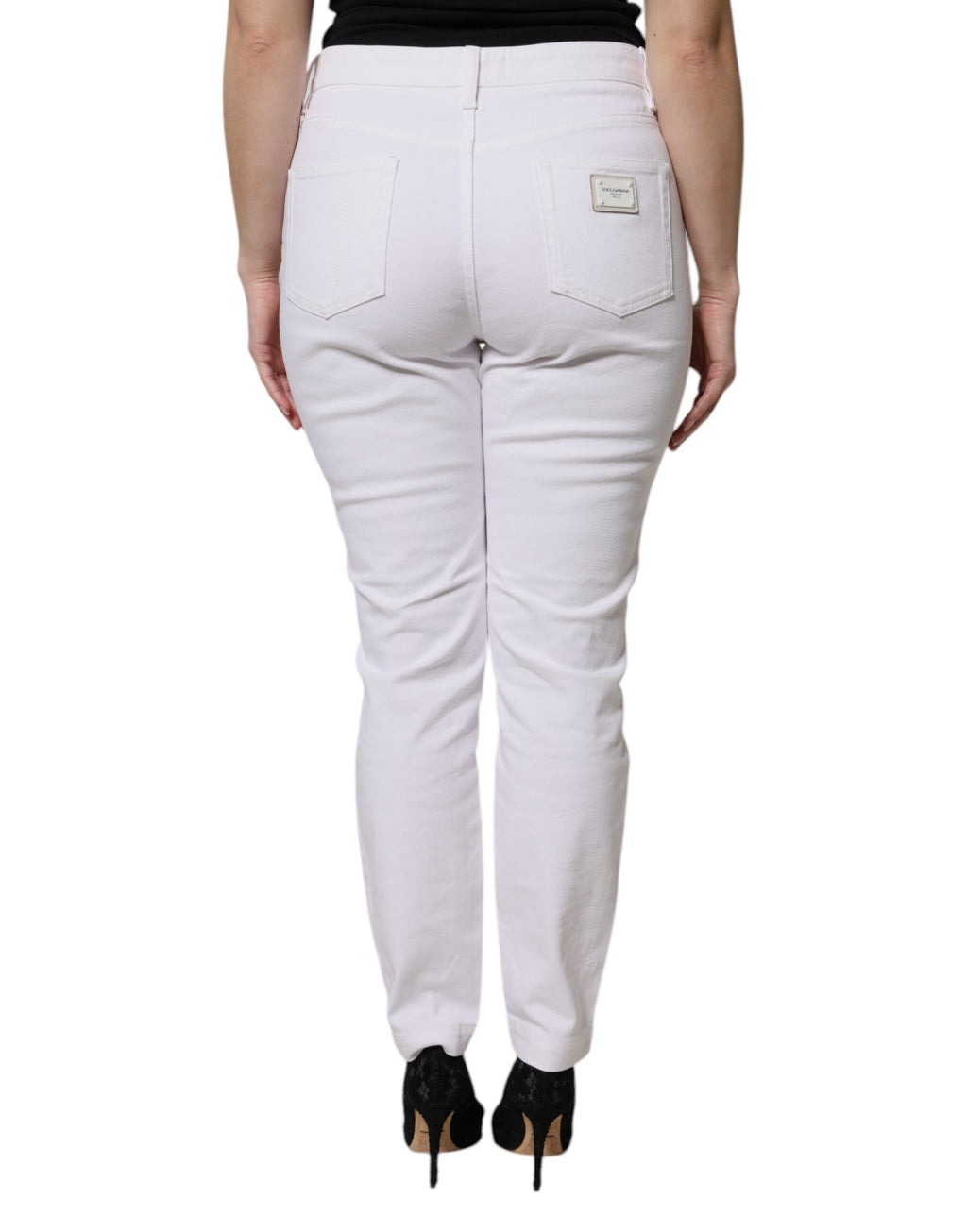 Vita skinny jeans med mellanhög midja i bomull