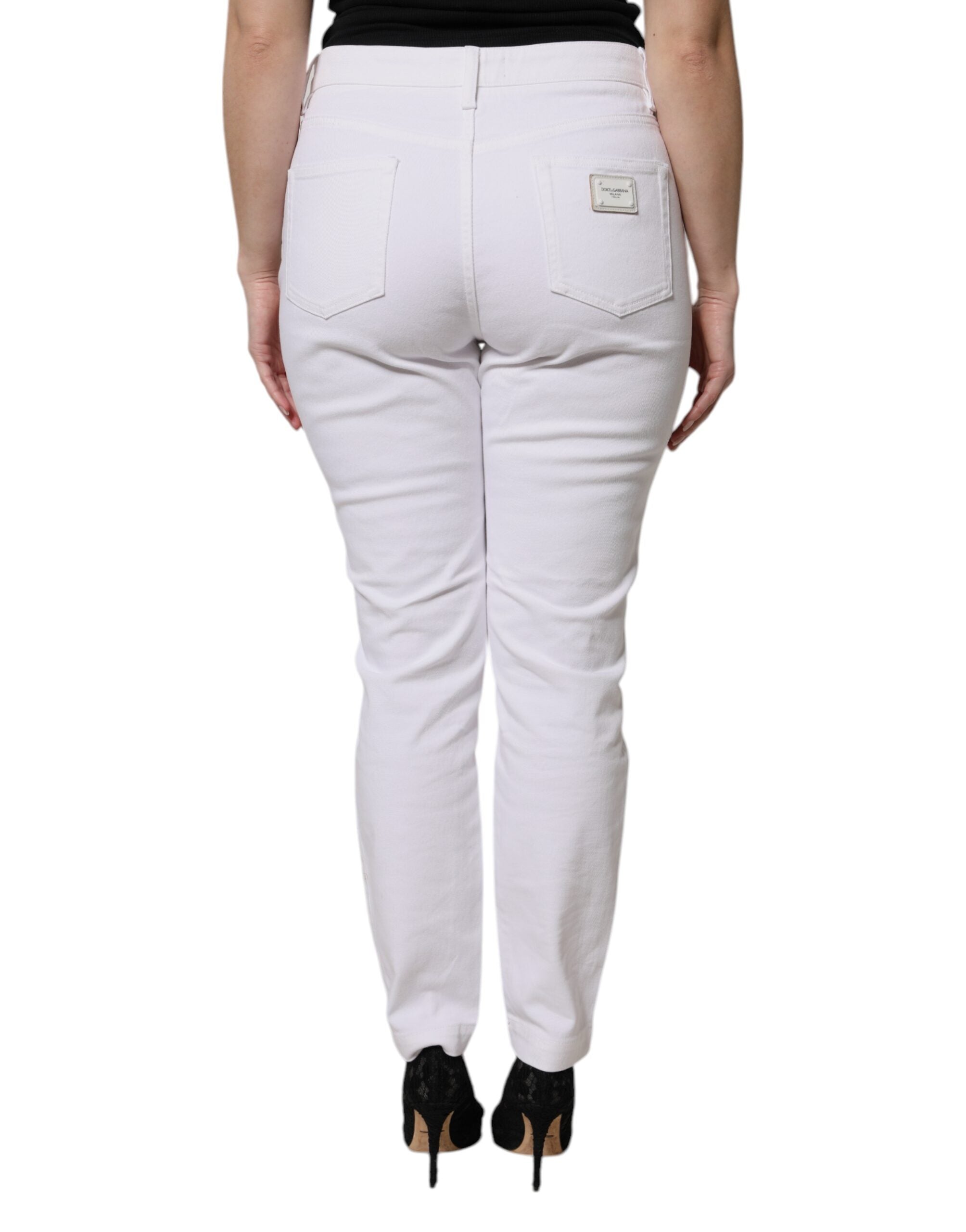 Vita skinny jeans med mellanhög midja i bomull