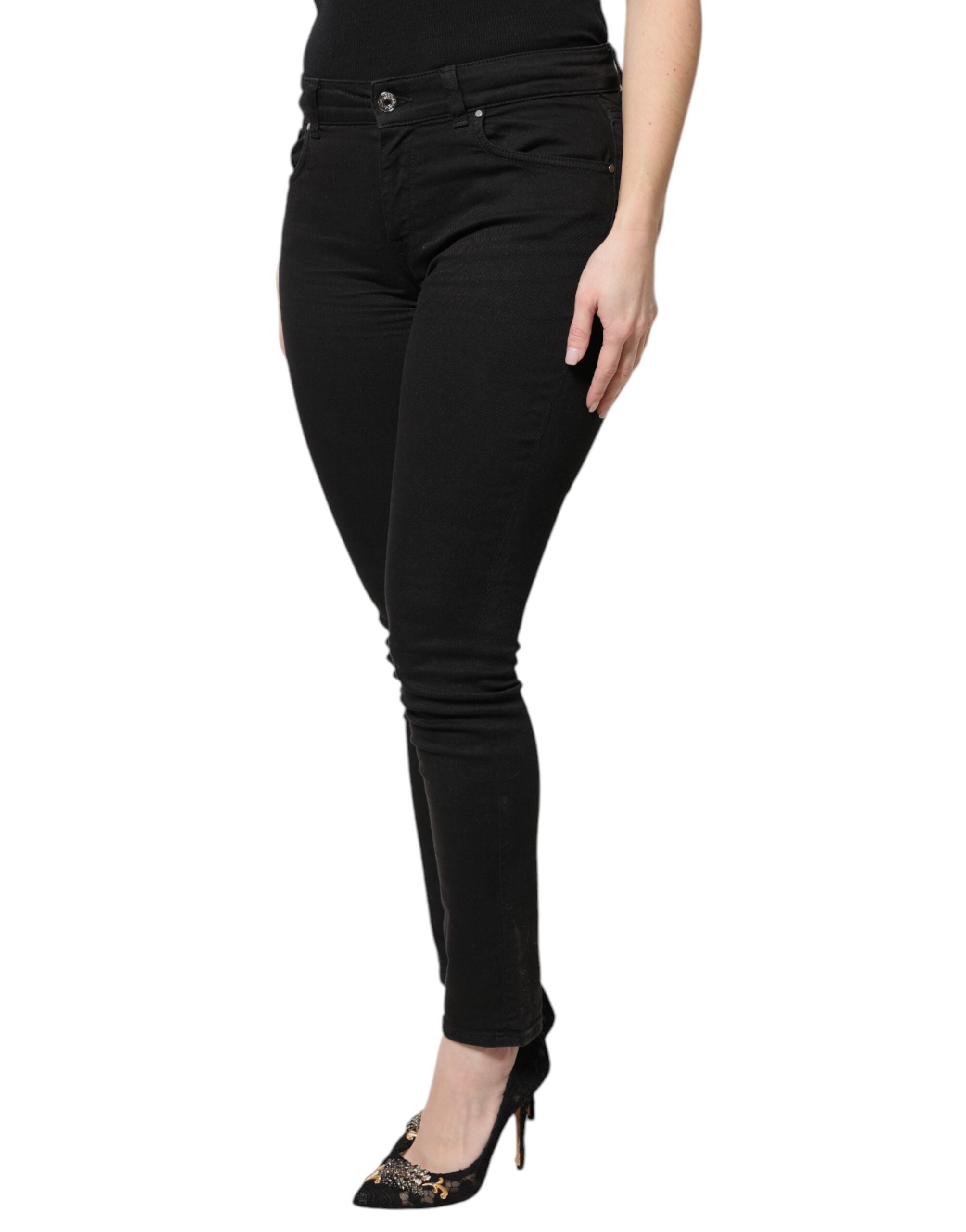 Svarta skinny jeans med hög midja i bomull