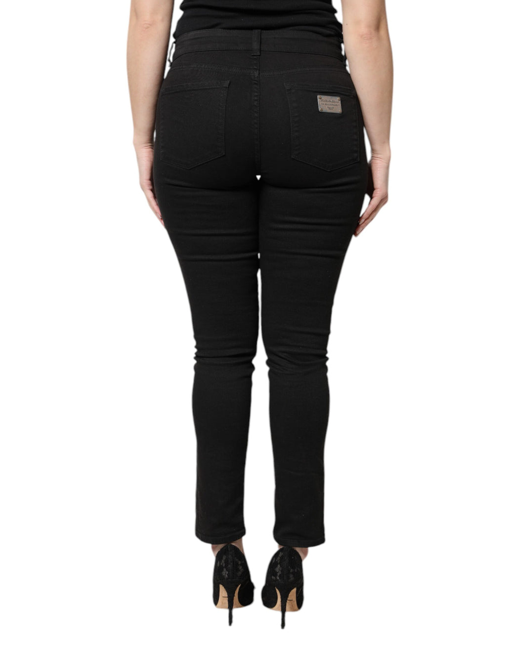 Svarta skinny jeans med hög midja i bomull
