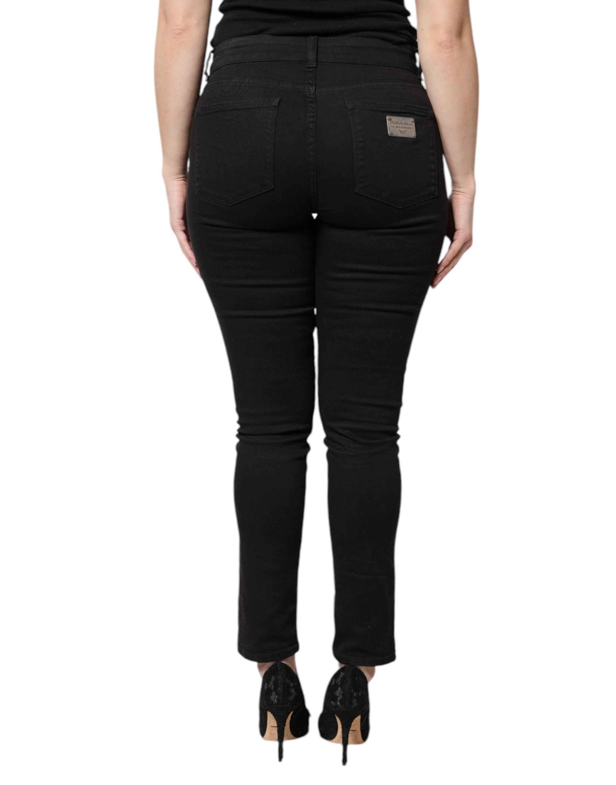Svarta skinny jeans med hög midja i bomull