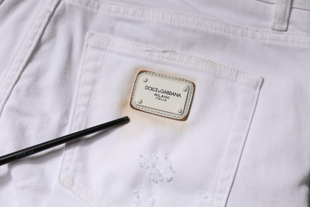 Vita bomullsjeans med hög midja och smal passform