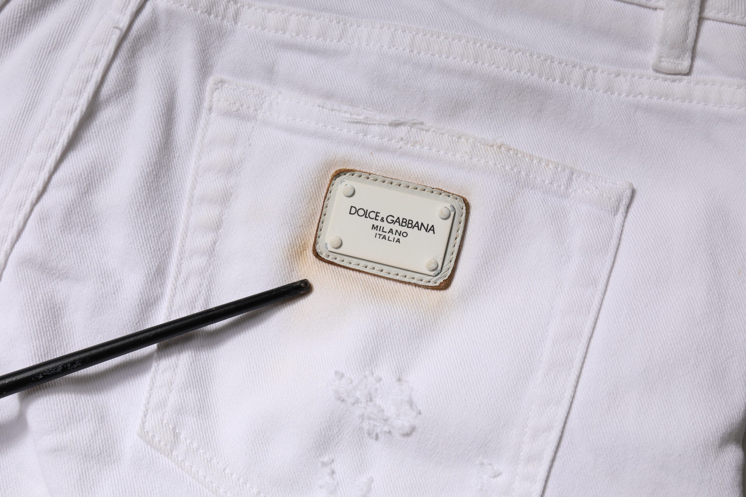 Vita bomullsjeans med hög midja och smal passform