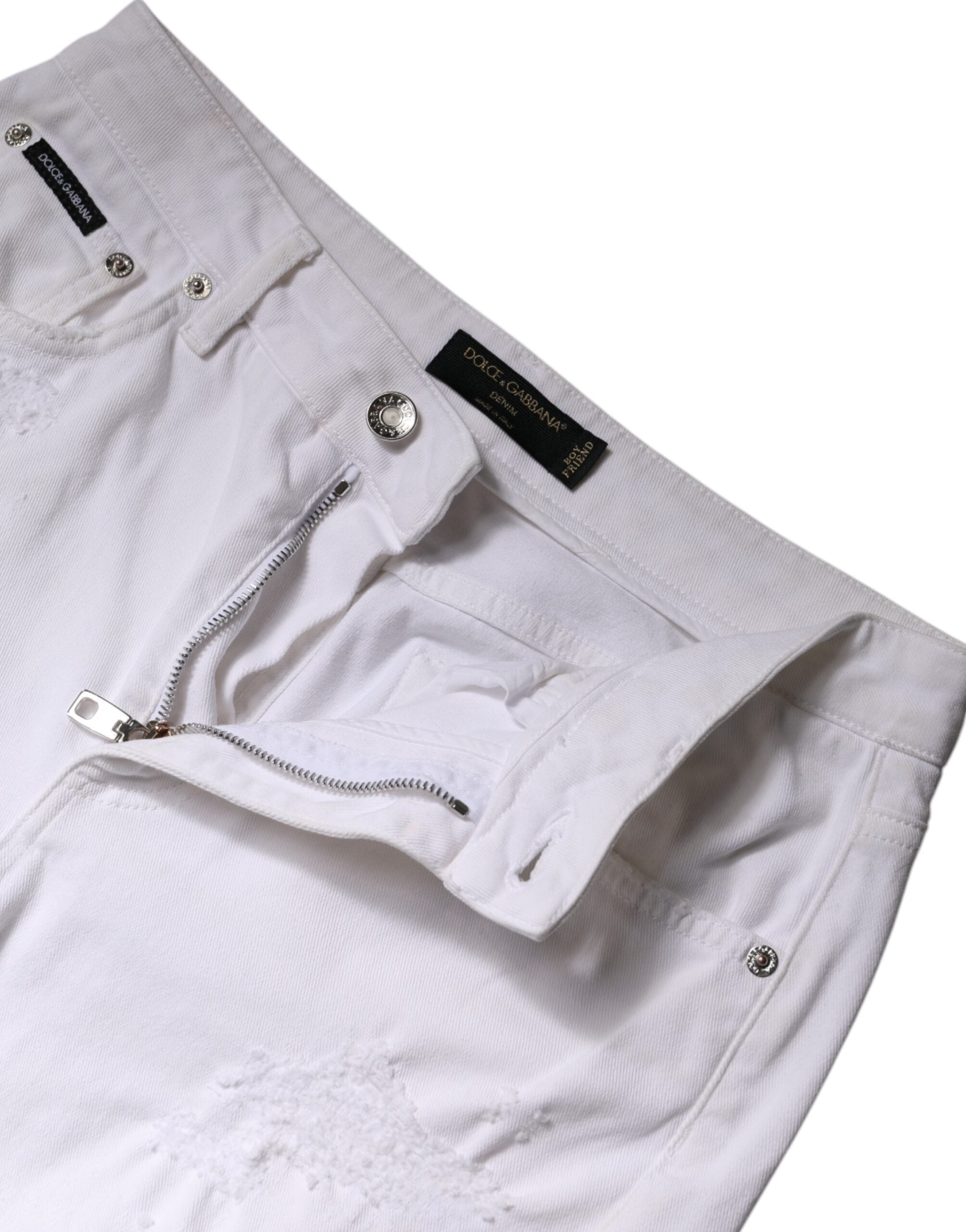 Vita bomullsjeans med hög midja och smal passform