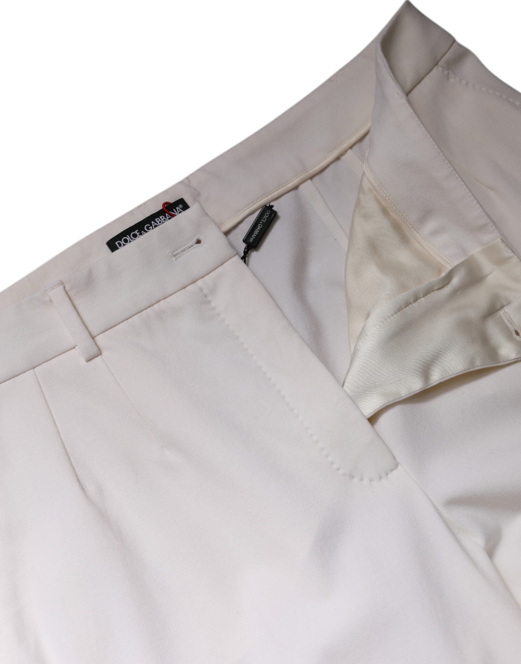 Dolce & Gabbana White Wool Mid Waist Wide Leg Pants