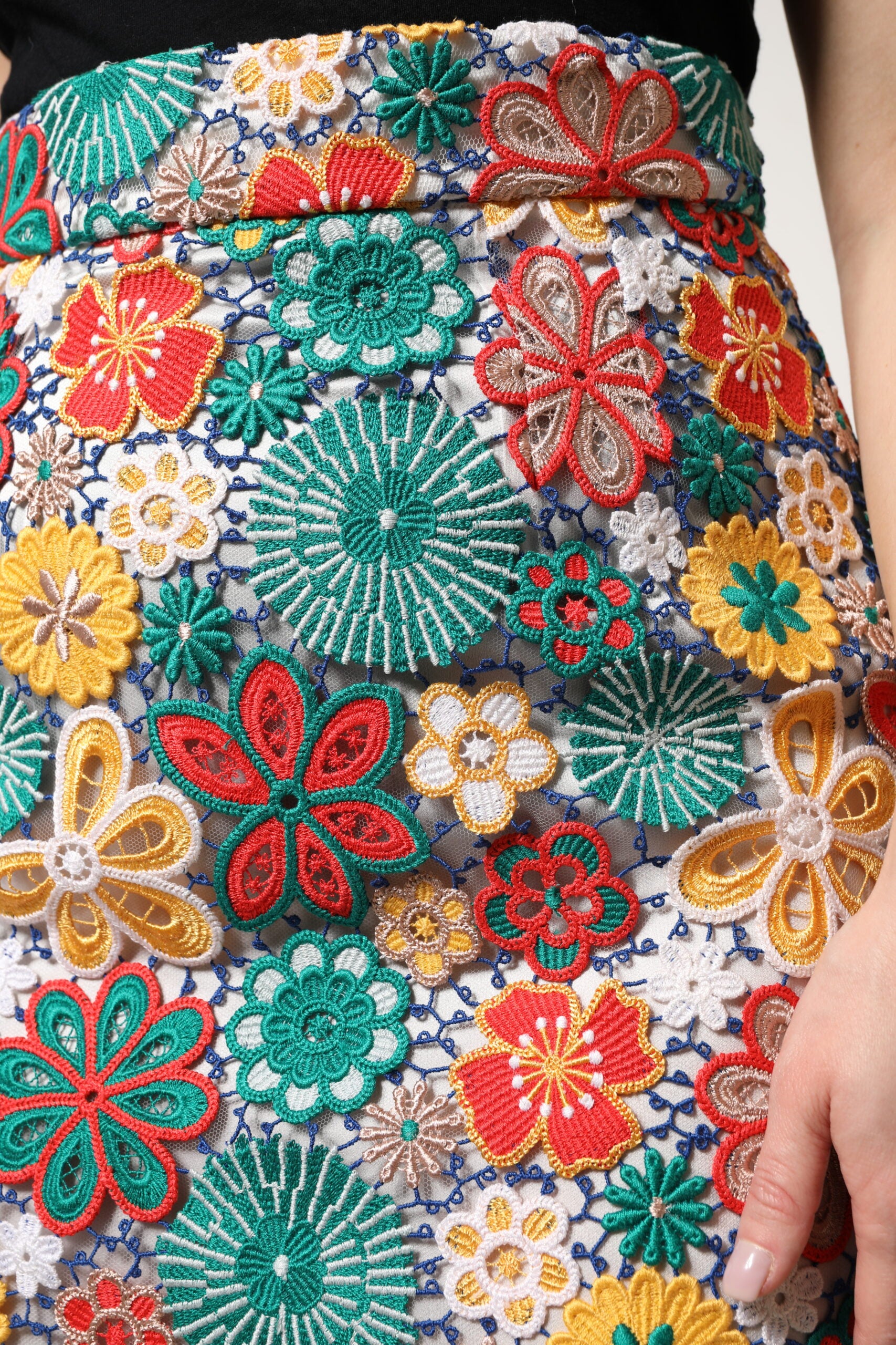 Flerfärgad blommig spets minikjol med hög midja