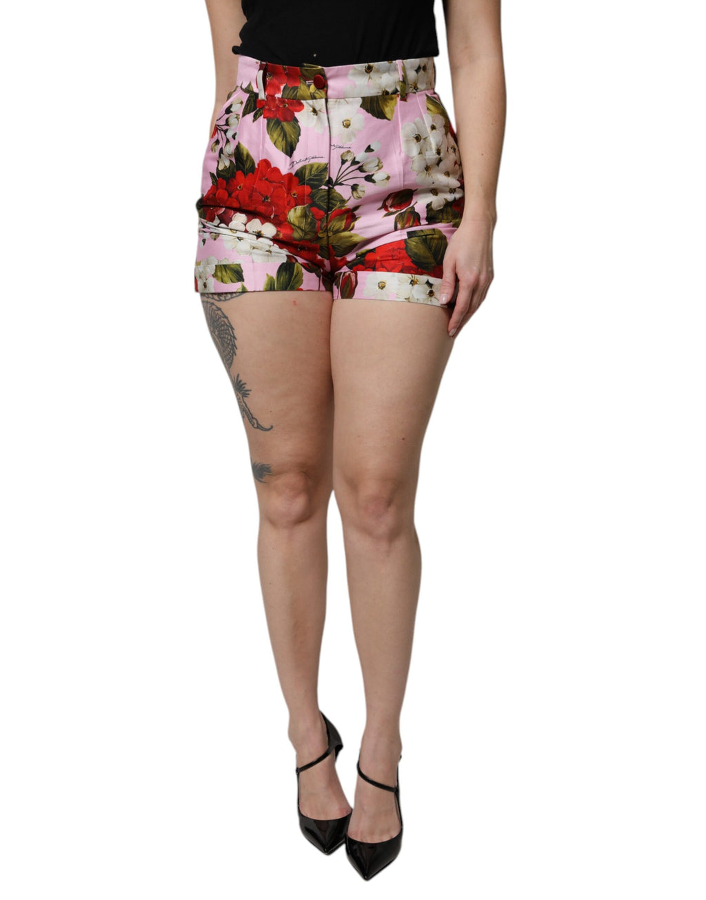Rosa blomsterprint hotpants shorts med høy midje