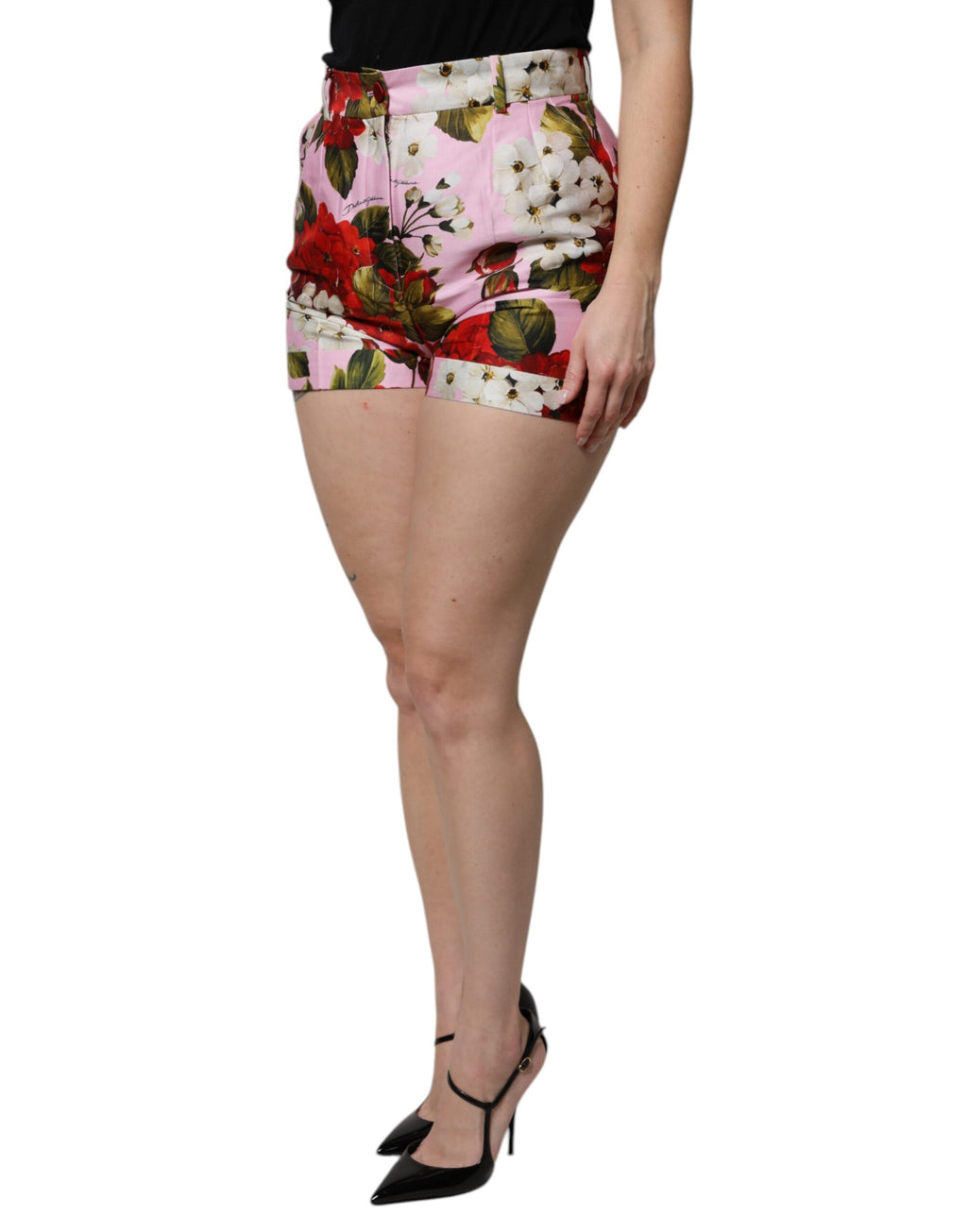 Rosa blomsterprint hotpants shorts med høy midje