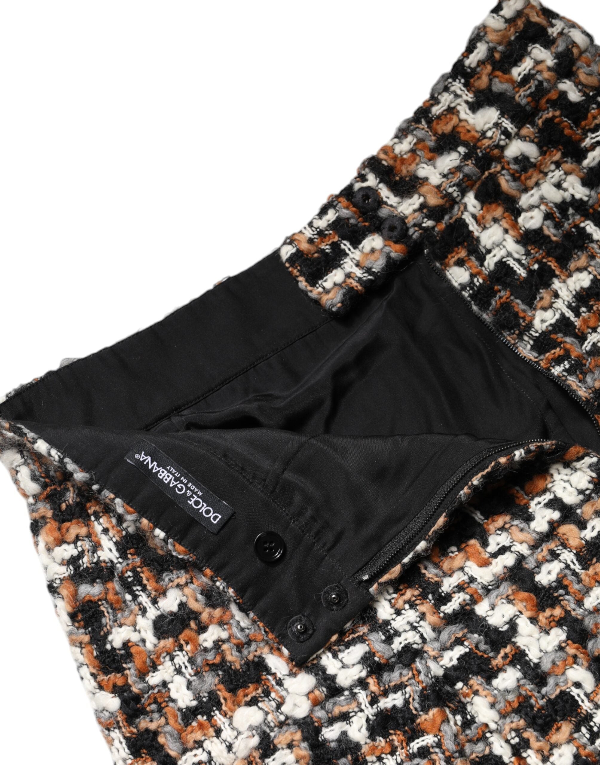 Flerfärgad tartan tweed minikjol med hög midja