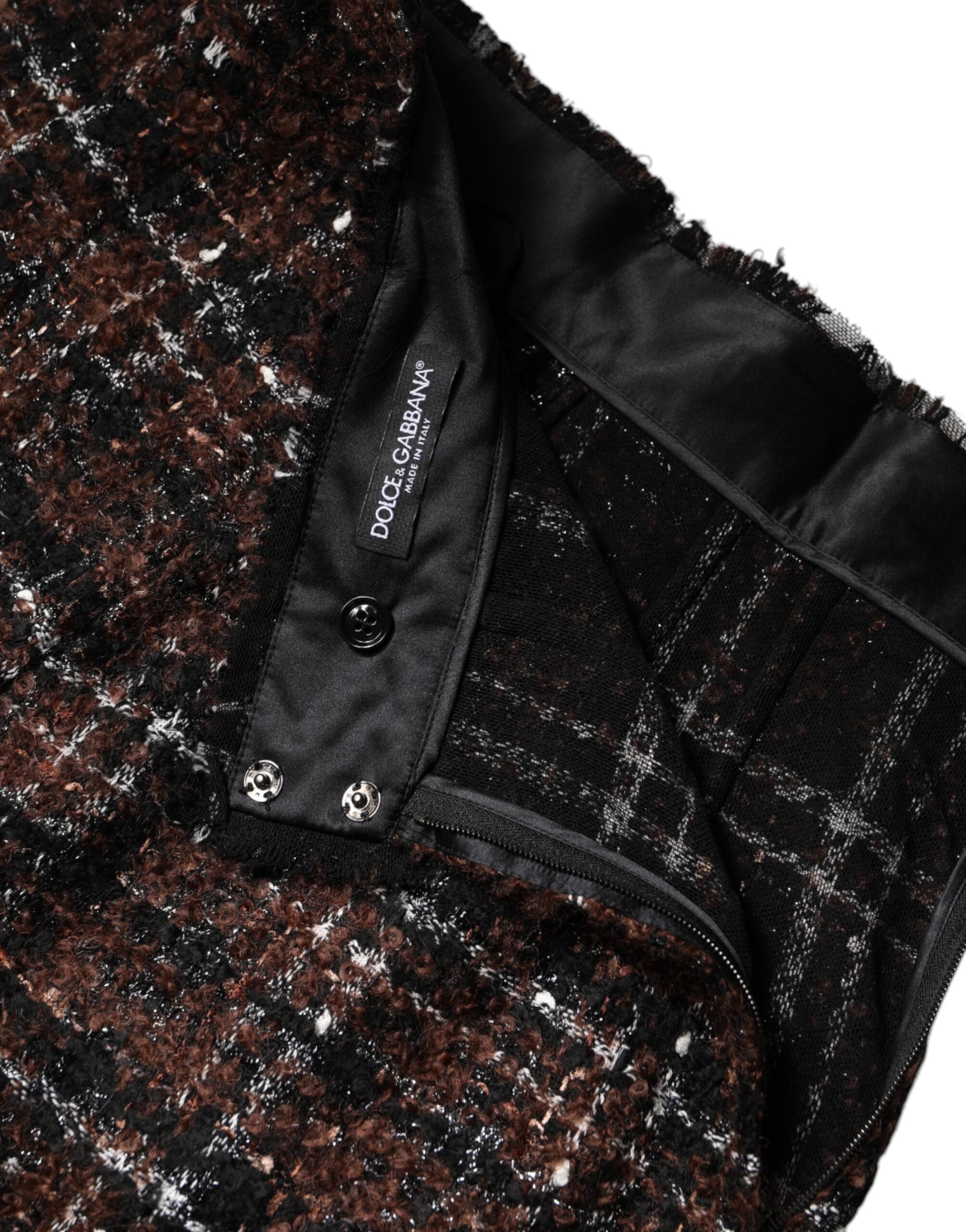 Flerfärgad tartan tweedkjol med hög midja och pennskuren passform