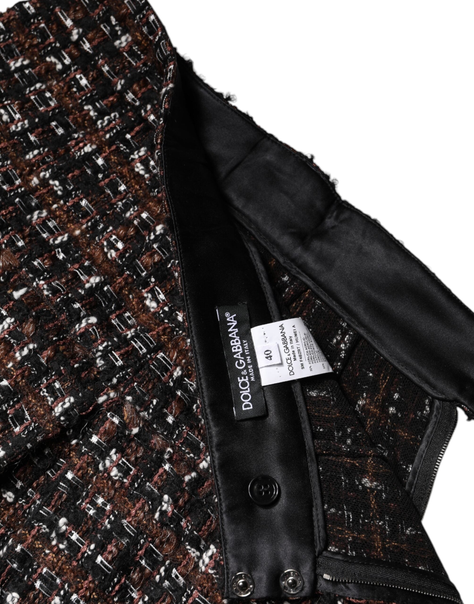 Flerfärgad tartan tweed minikjol med hög midja
