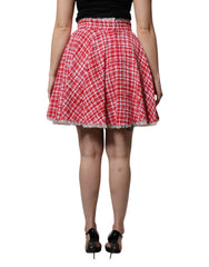 Dolce & Gabbana Red White High Waist A-line Above Knee Skirt