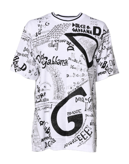 Dolce &amp; Gabbana Vit Graffititryckt Bomulls-T-shirt med Rund Hals