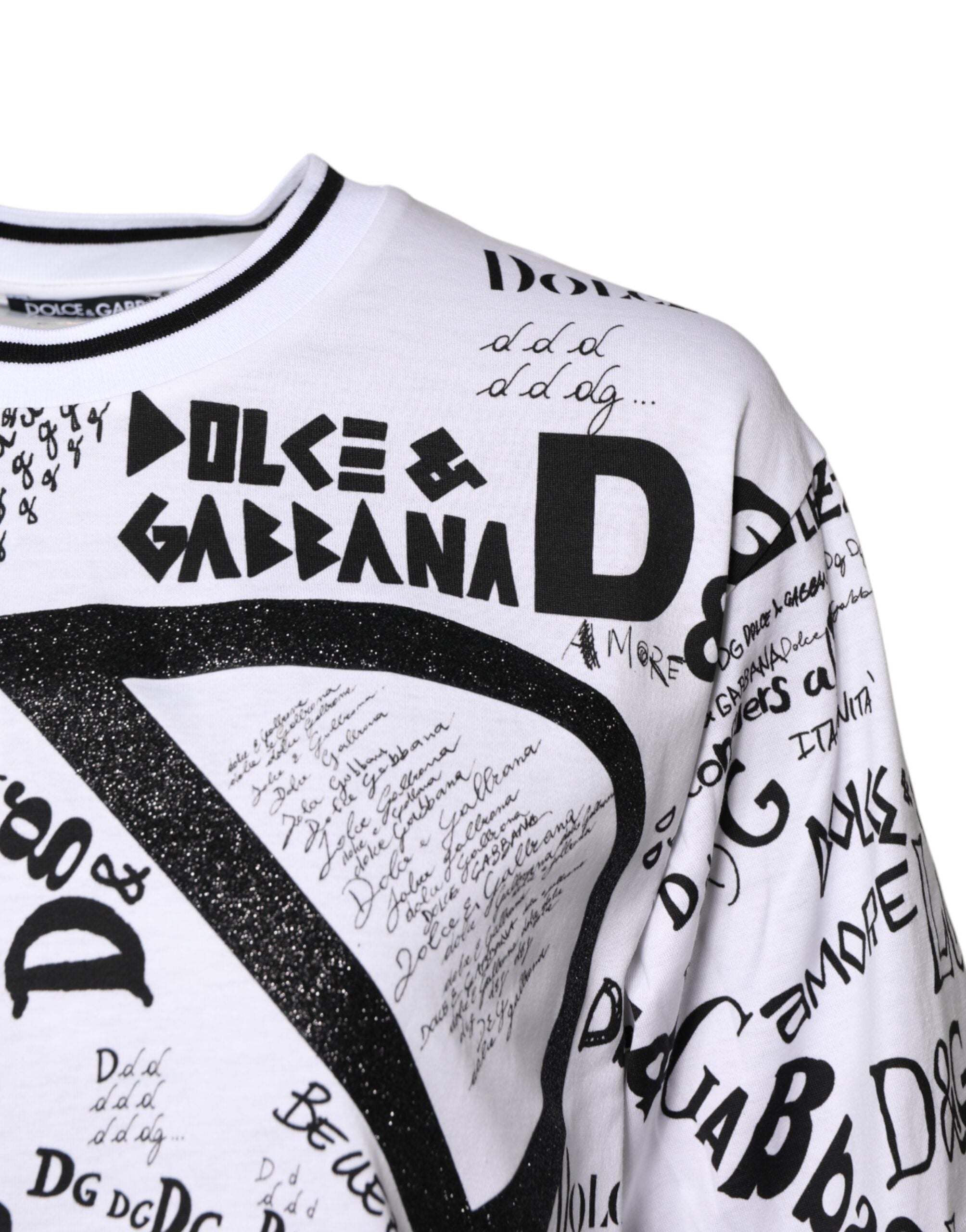 Dolce & Gabbana White Graffiti Print Cotton Crew Neck T-shirt