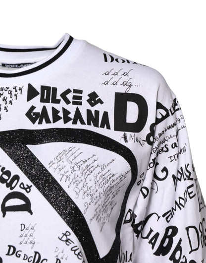 Dolce &amp; Gabbana Vit Graffititryckt Bomulls-T-shirt med Rund Hals