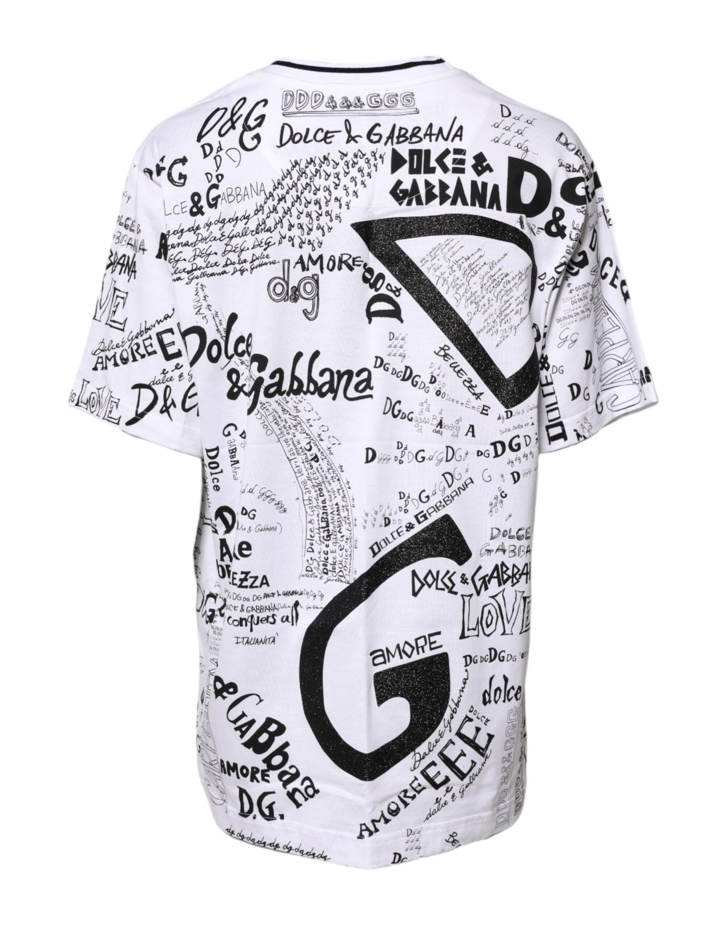 Dolce &amp; Gabbana Vit Graffititryckt Bomulls-T-shirt med Rund Hals
