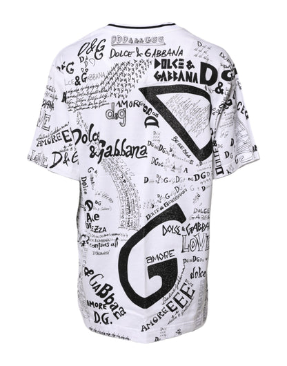 Dolce &amp; Gabbana Vit Graffititryckt Bomulls-T-shirt med Rund Hals