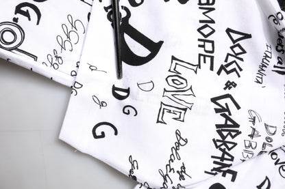 Dolce &amp; Gabbana Vit Graffititryckt Bomulls-T-shirt med Rund Hals