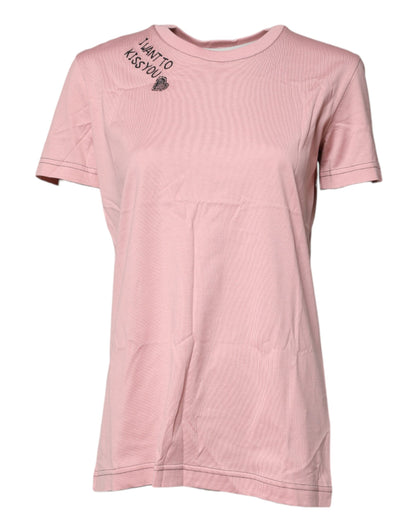 Dolce &amp; Gabbana Rosa Logotyptryckt Bomulls-T-shirt med Rund Hals