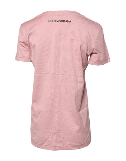 Dolce &amp; Gabbana Rosa Logotyptryckt Bomulls-T-shirt med Rund Hals