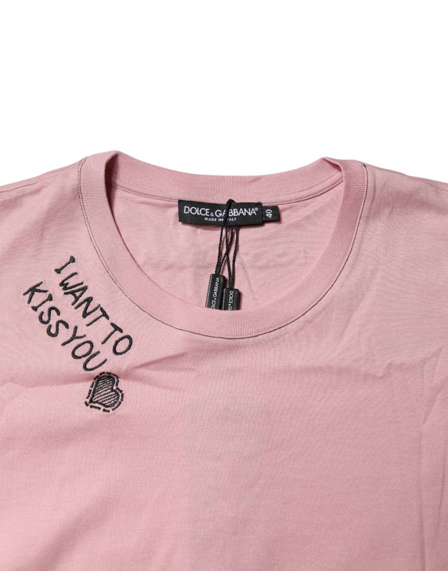 Dolce &amp; Gabbana Rosa Logotyptryckt Bomulls-T-shirt med Rund Hals