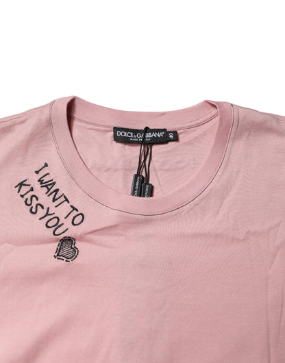Dolce &amp; Gabbana Rosa Logotyptryckt Bomulls-T-shirt med Rund Hals