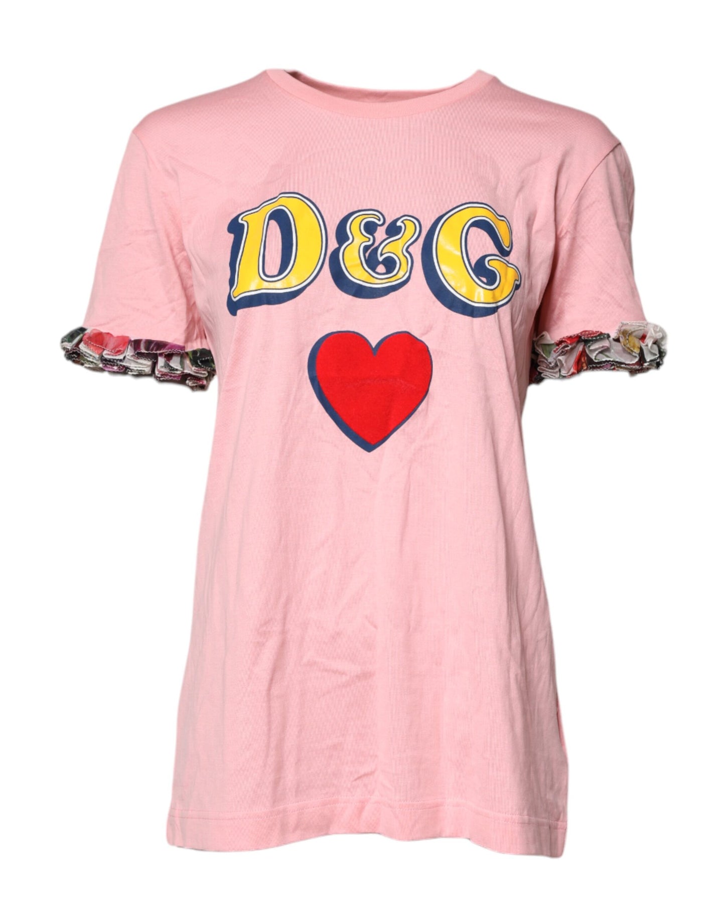 Dolce &amp; Gabbana Rosa T-shirt med Rund Hals och Logotyptryck i Bomull