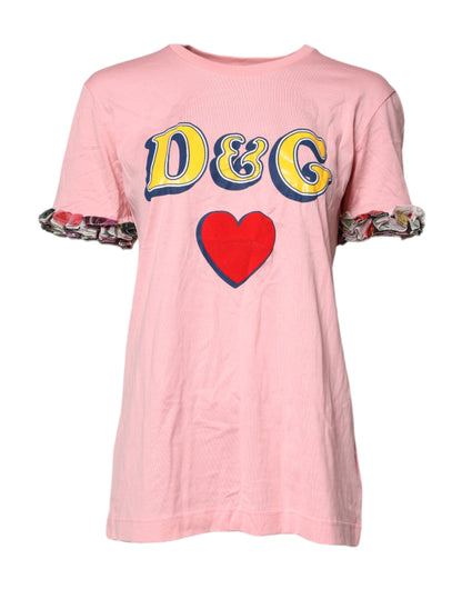 Dolce &amp; Gabbana Rosa T-shirt med Rund Hals och Logotyptryck i Bomull