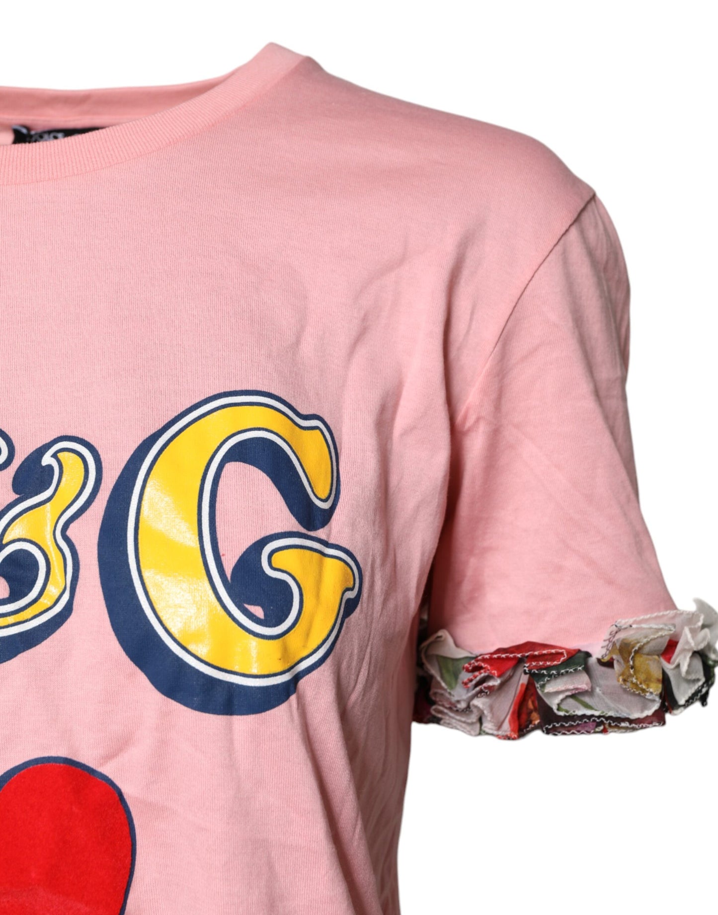 Dolce &amp; Gabbana Rosa T-shirt med Rund Hals och Logotyptryck i Bomull