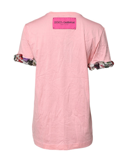 Dolce &amp; Gabbana Rosa T-shirt med Rund Hals och Logotyptryck i Bomull