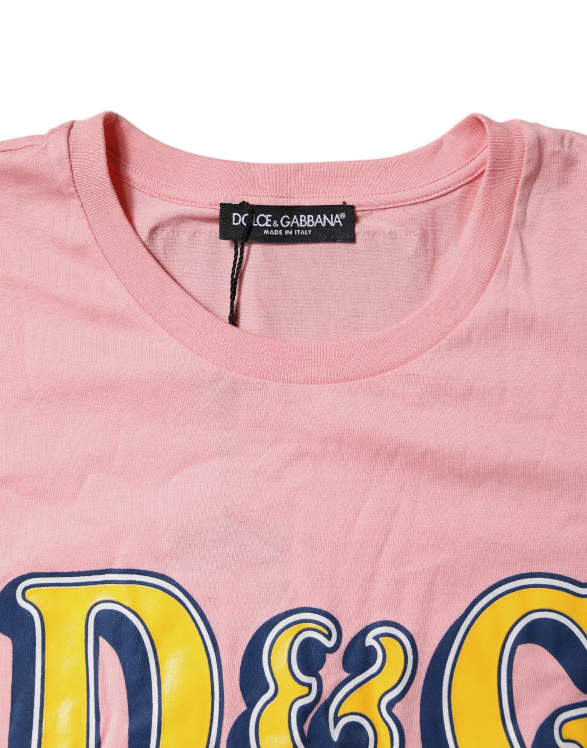 Dolce & Gabbana Pink Logo Print Cotton Crew Neck Tee T-shirt