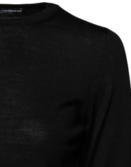 Dolce & Gabbana Black Wool Knit Crew Neck Pullover Sweater