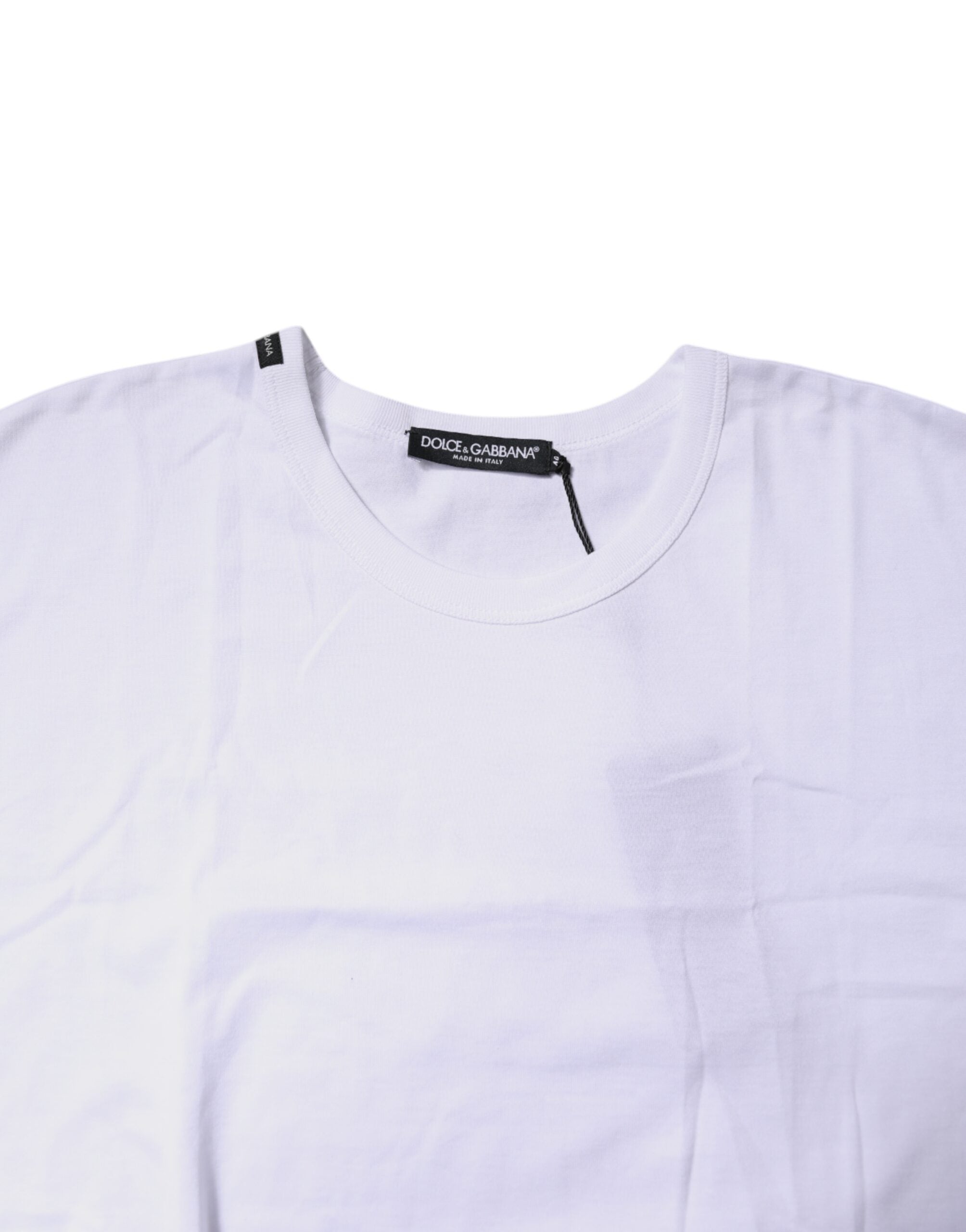 Dolce & Gabbana White Cotton Crew Neck Cropped T-shirt Top
