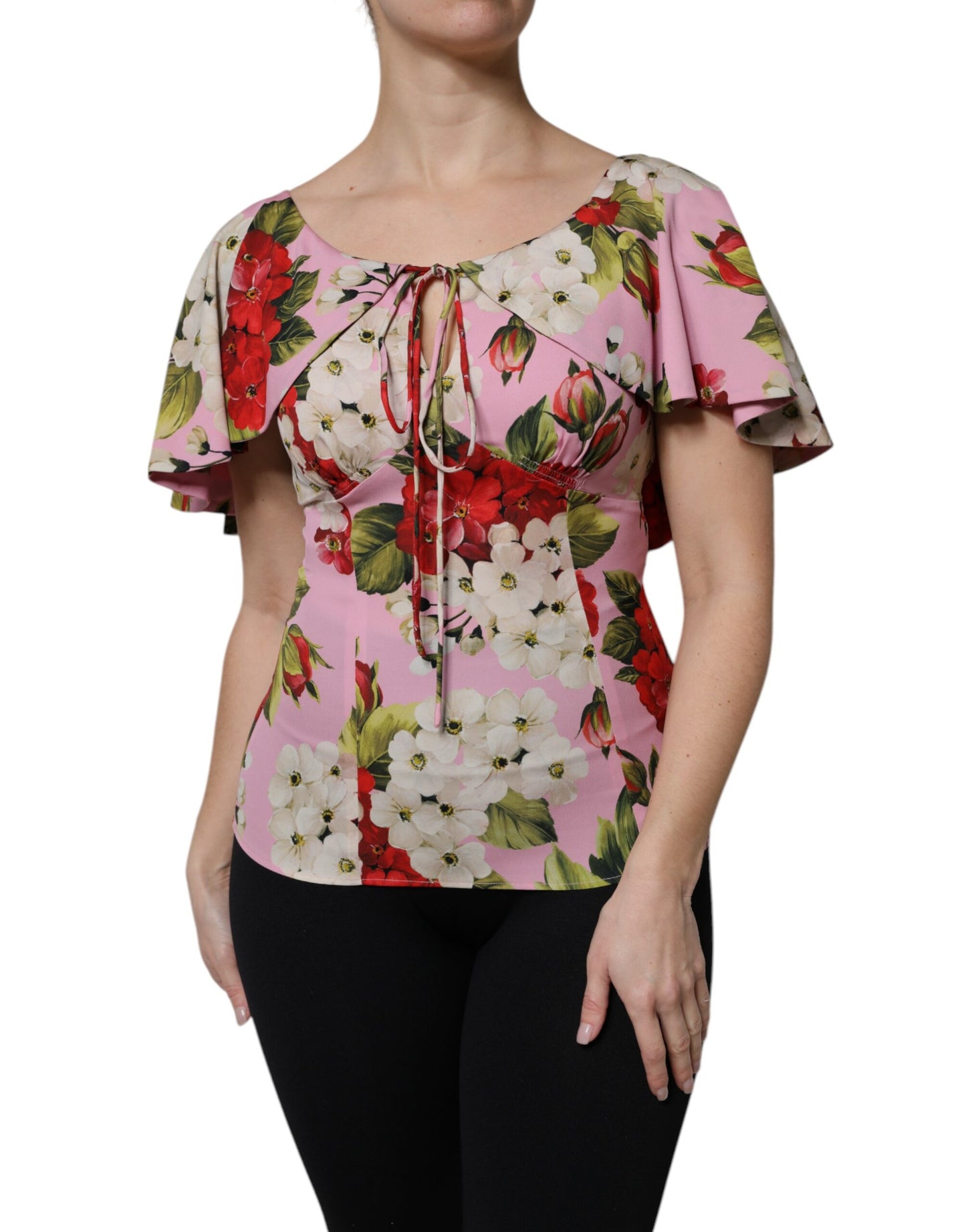Dolce &amp; Gabbana Rosa Blommig Sidenblus Kortärmad