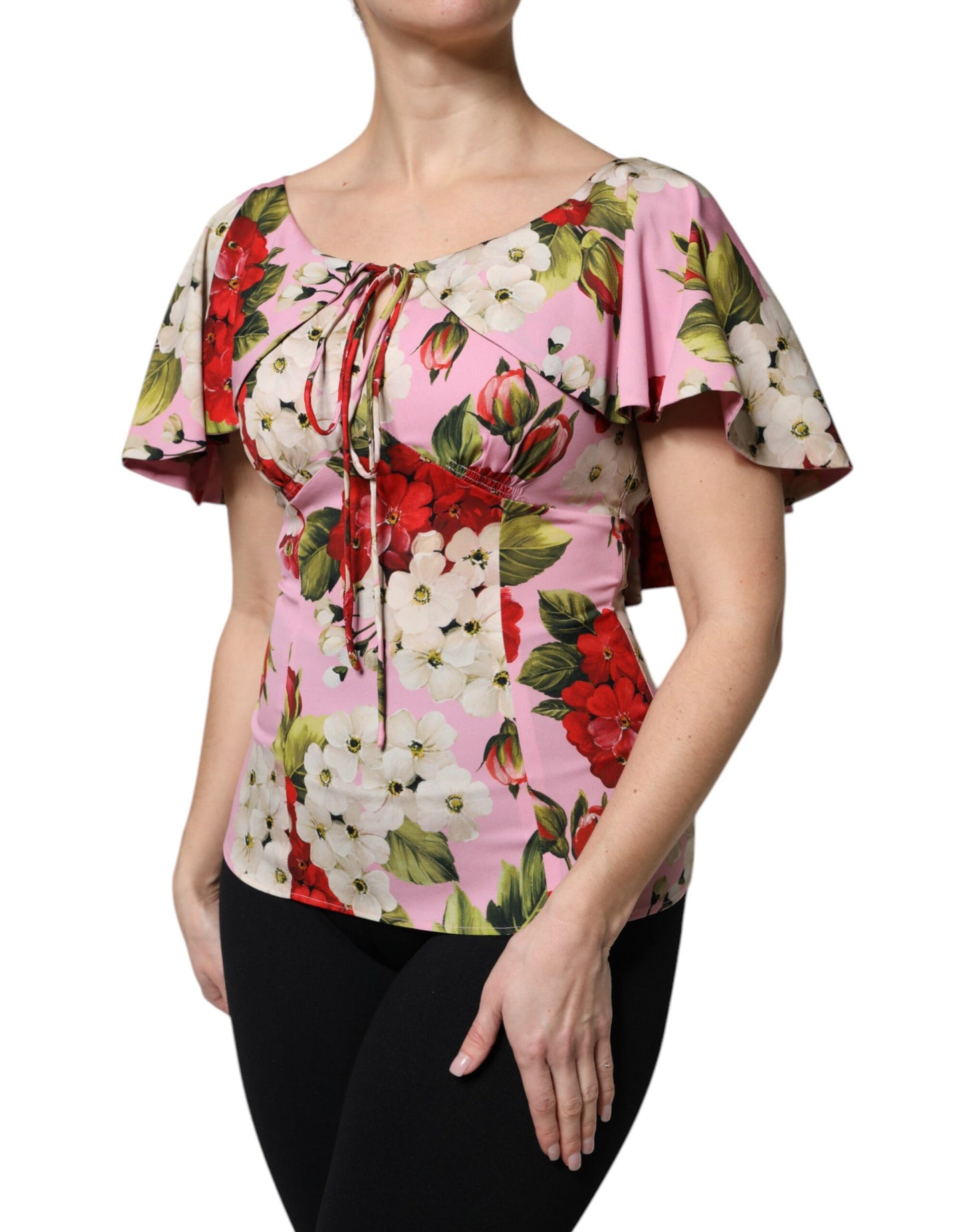 Dolce &amp; Gabbana Rosa Blommig Sidenblus Kortärmad